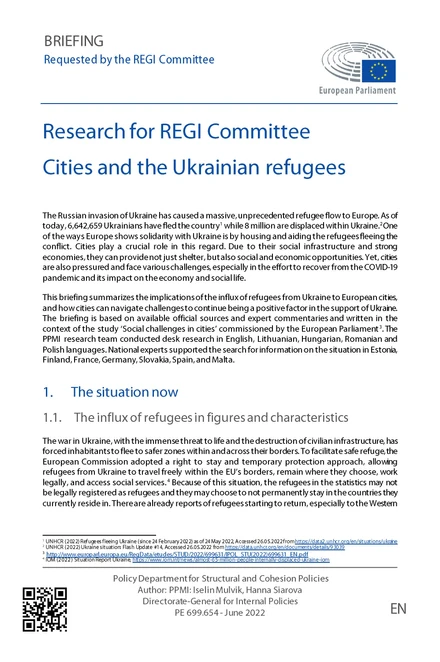 Research for REGI Committee: Cities and the Ukrainian Refugees
